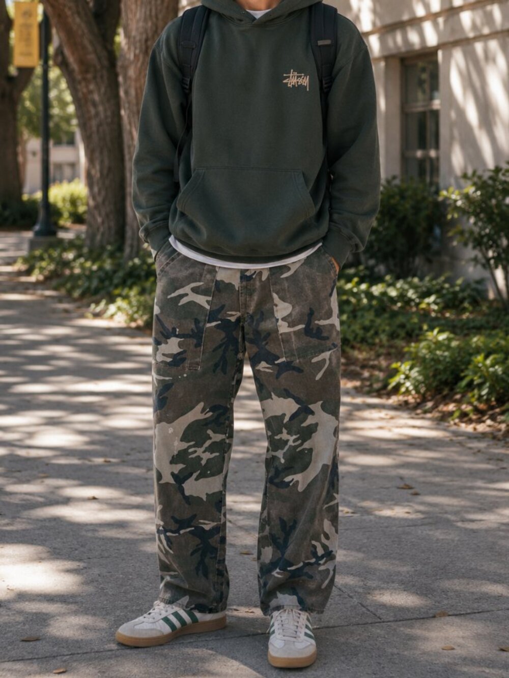 Worn Vintage DUCK BAY mens large 100% cotton camo outdoor hunting utility pants